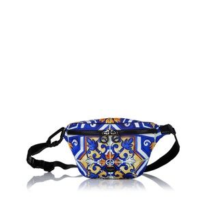 Dolce&Gabbana Tile Print Blue Nylon Fabric Belt Bag